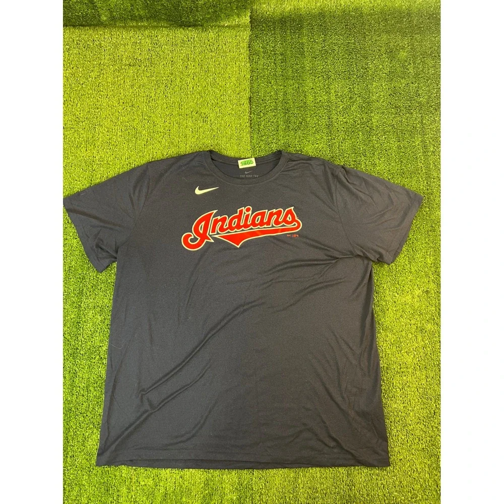 Nike Cleveland Indians MLB Dri-FIT Navy Blue Graphic T-Shirt Mens XXL 2XL